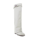 Leather Wedged Heel Knee High Boots